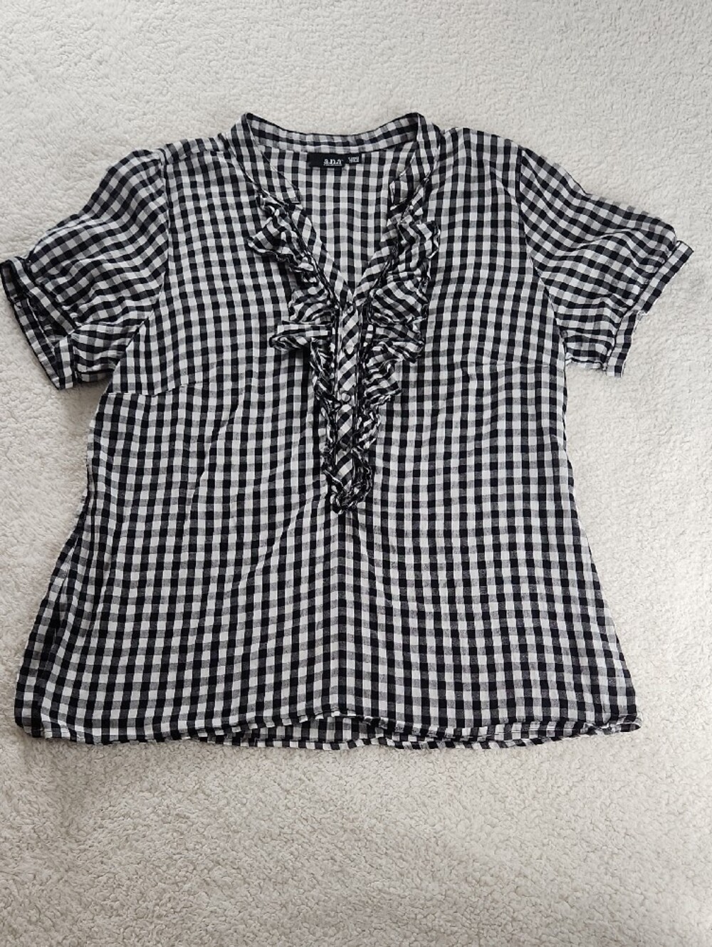 a.n.a Black & White Gingham Ruffle Button-Front Shirt XL